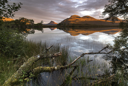 Morning reflections in loch Cul Dromannan. Stac Pollaidh in the distance